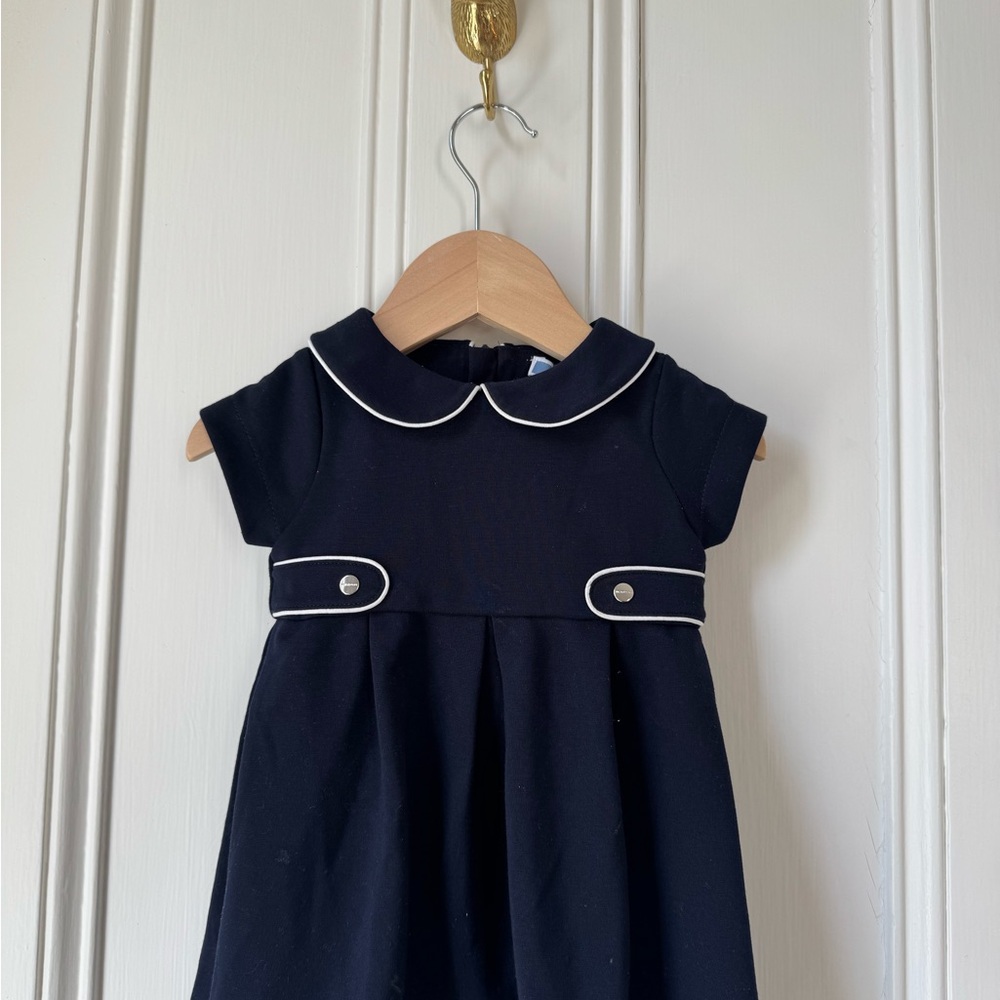 Jacadi Blue and White A-line Dress with Peter Pan Collar